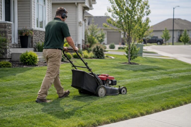 Residential lawn mowing with a walk-behind mower